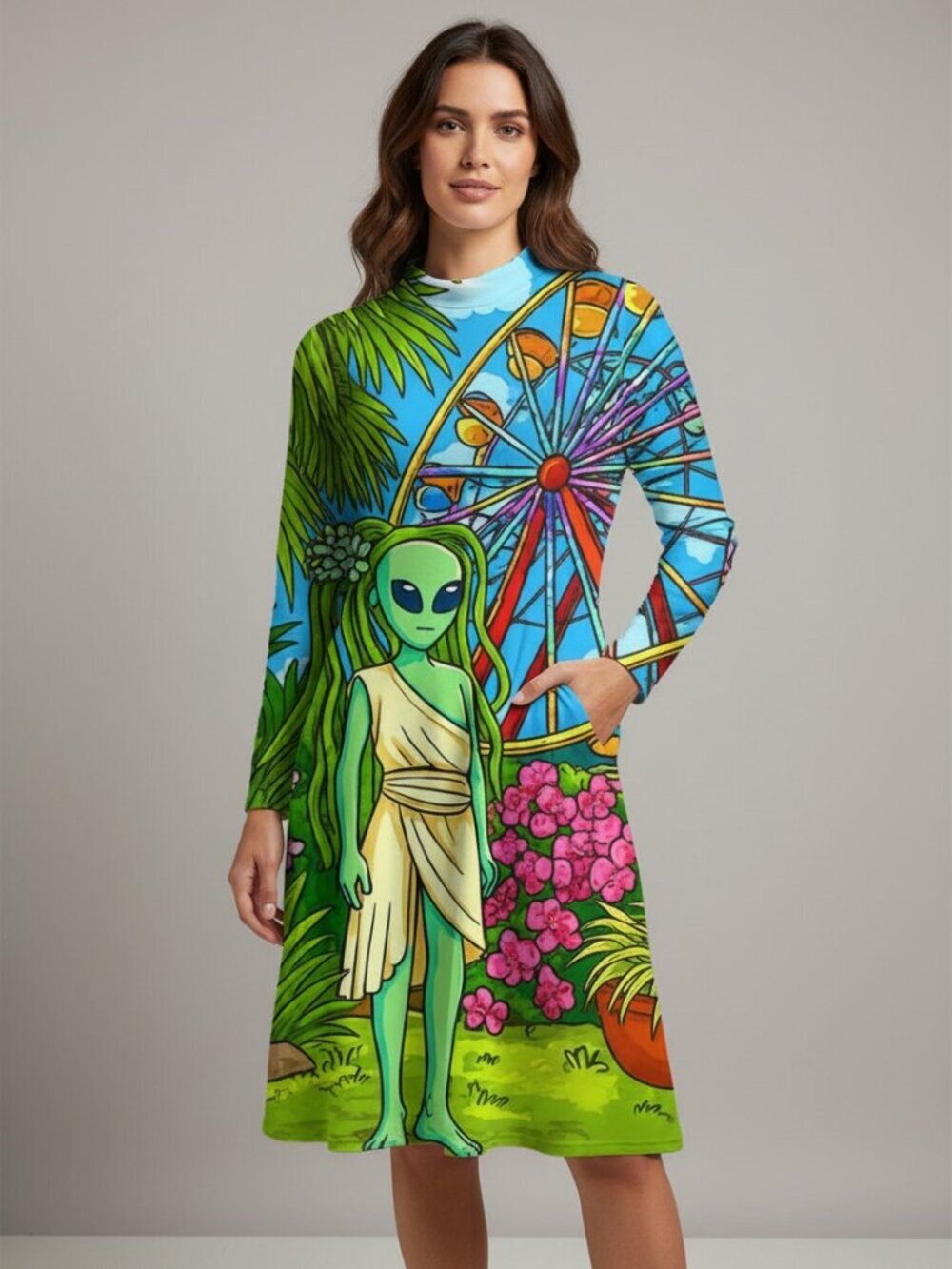 Alien Goddess at the Carnival Laura Flare Dress | Psychedelic Tropical Fantasy